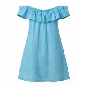 Tommy Bahama Linen Blend Off Shoulder Ruffle Dress Turquoise - Small
